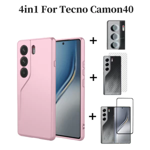 4in1 Dành Cho Tecno Camon40 4G Giả Silicon Lỏng Lỏng Vỏ Điện Thoại Di Động Tecno Camon 30 Camon 30 Pro Kính Cường Lực Và Ống Kính Phim Và Mặt Sau