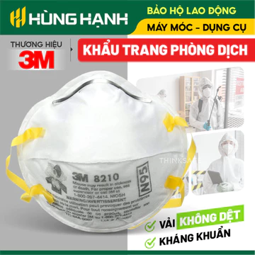 Khẩu trang 3M 8210 có dây qua đầu, kháng khuẩn, lọc bụi mịn 95%, dùng trong y tế Khẩu trang N95