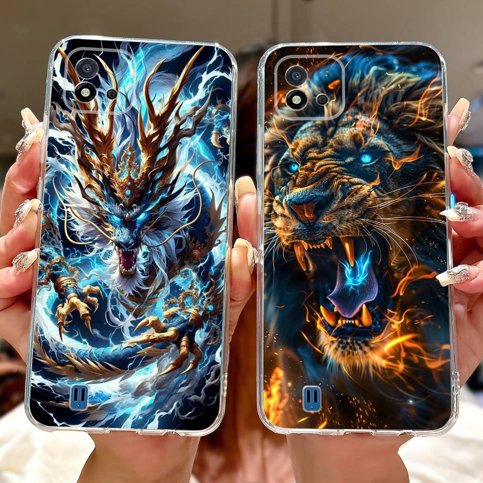 Dành Cho Realme C11 2021 C20 Ốp Điện Thoại Realme C11 2020 RMX2185 Rồng Mát Sư Tử Hổ Cá Koi Vỏ Tranh Trong Suốt Mềm TPU Vỏ Silicon
