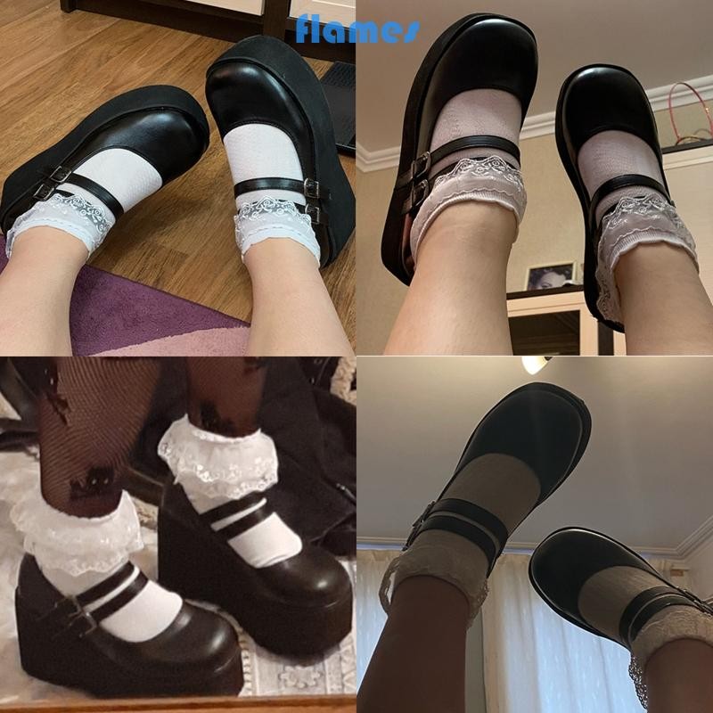 FL Nữ Bé Gái Mary Janes Giày Ngón Tròn Gothic Goth Nền Tảng Đầm Bơm Giày