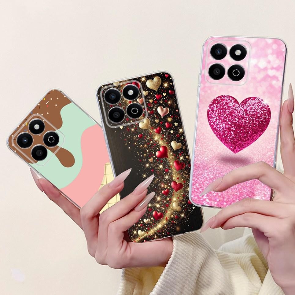 Hoa Bướm Sang Trọng Vỏ Cho Honor X7C Honor 200 Smart Case Cho Honor Play 60 Plus Mềm Trong Suốt Ốp điện thoại Nơ Trái Tim Tình Yêu