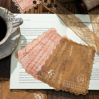 JIANWU Cà Phê Dòng Vintage Ren Rỗng Phong Cảnh Cắt Kéo Sổ Lưu Niệm Chất Liệu Giấy Sáng Tạo DIY Rác Tạp Chí Văn Phòng Phẩm