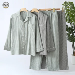 Phong cách Nhật Bản Muji Style / Bộ đồ dài tay kẻ sọc bằng sợi Cotton nguyên chất dành cho nam / Có thể mặc bên ngoài P dài tay phong cách mỏng