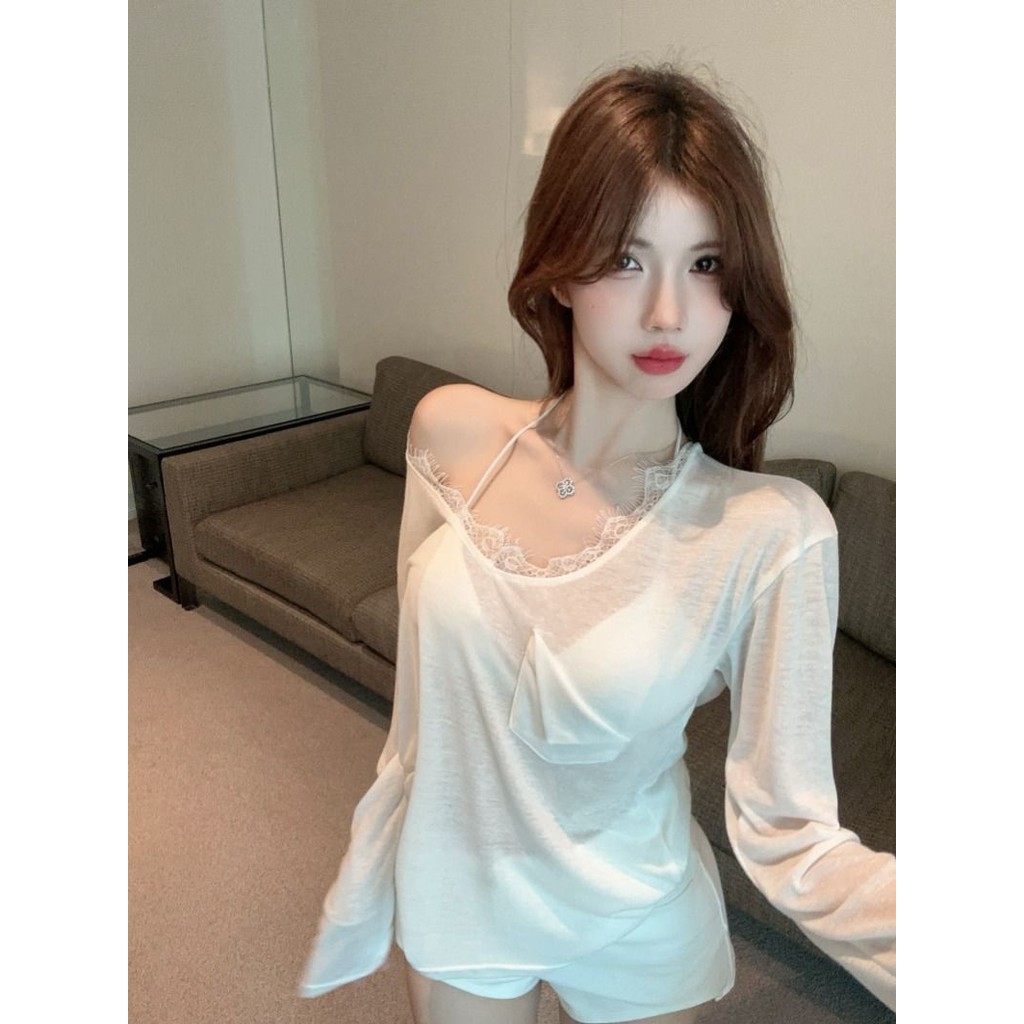 Áo mỏng bảo vệ nắng tay dài mùa hè Milyfashion, ren trắng, thiết kế chắp vá, thời trang nữ