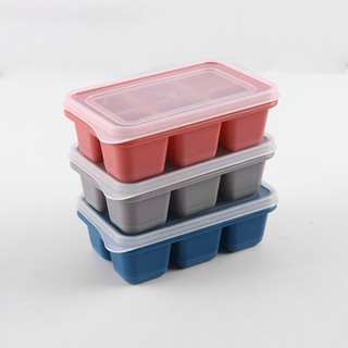Khay Làm Đá Mini 6 Ô Kèm Nắp Đậy Chống Ám Mùi Tủ Lạnh, Đáy Silicon Dễ Lấy Đá Khỏi Khuôn