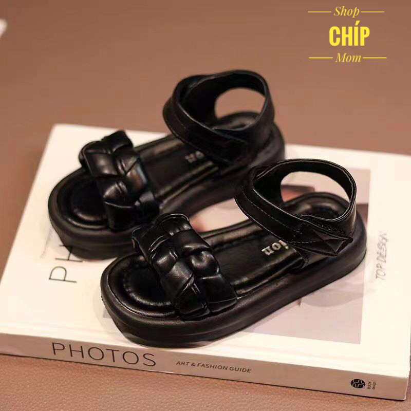 sandal bé gái dép quai hậu cho bé đi học da PU quai ngang tết điệu công chúa đế chống trượt QCCC full hộp SL886