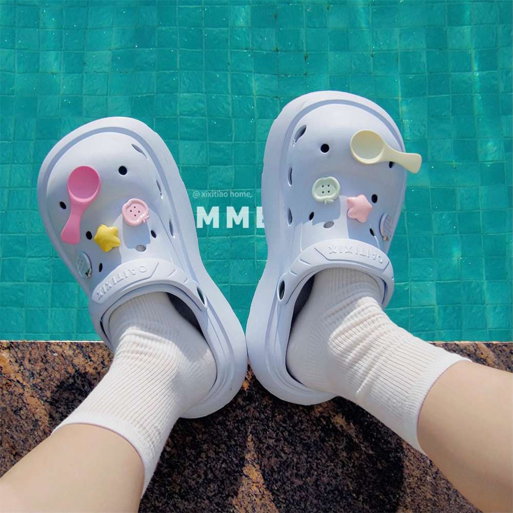 XIXITIAO Dép đế dày nâng cao Dép nữ EVA Mùa hè Dép đi nghỉ đầy màu sắc dễ thương