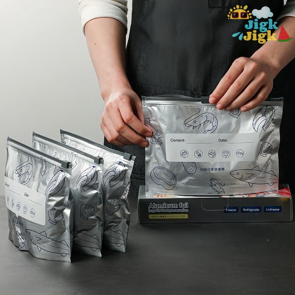 JIGK 10 Cái / túi Túi Đứng Tủ Đông, Túi Đựng Thực Phẩm An Toàn Tủ Đông Lá Nhôm, Túi Đựng Đồ Nhà Bếp Chống Rò Rỉ Có Thể Tái Sử Dụng
