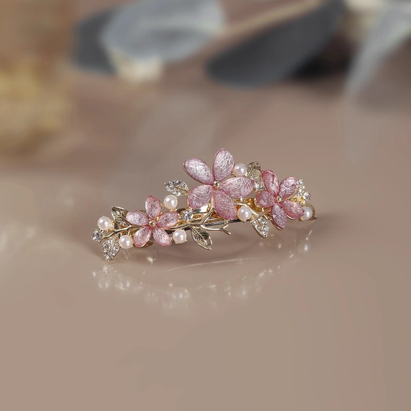 MAUROPOLI [Sẵn sàng] Kẹp tóc hoa mùa xuân Hàn Quốc đính đá lớn cho nữ, kiểu dáng rỗng sang trọng