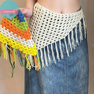 Sund Rỗng Ra Tam Giác Khăn Trùm Đầu Dệt Kim Tay Bohemian Turban Tóc Scrunch Sử Dụng Đa Năng Phong Cách Dân Tộc Eo Dây Trang Trí VN