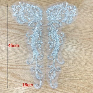 JKDESIGN Áo Dài Ren Thêu Sang Trọng, Đính Hạt và Kim Sa Lấp Lánh, Nhiều Màu Sắc cho Tiệc Cô Dâu với Cổ Appliqué