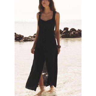 Đầm Zara made in Morocco lanh maxi xanh và đen không tay