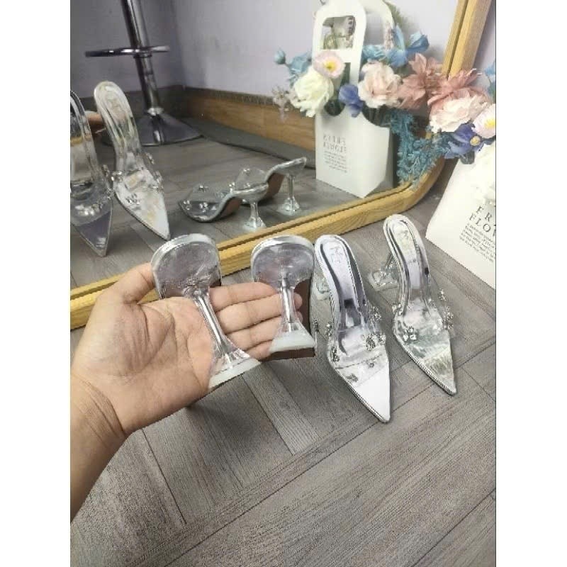 Guốc Cao Gót Đính Charm Đá Đế Nhọn 7cm 9cm, Giày Cao Gót Quai Ngang Mica Phong Cách Trẻ Trung Hottrend - Cin Shoes