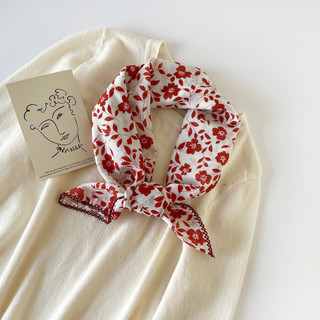 100% Cotton Nhỏ Vuông Khăn Retro Văn Học Nhỏ Khăn Lụa Nữ Xuân Hè Tươi Trang Trí Cổ Ấm Màu Đỏ Thời Trang Cổ Khăn In Hình Chống Nắng