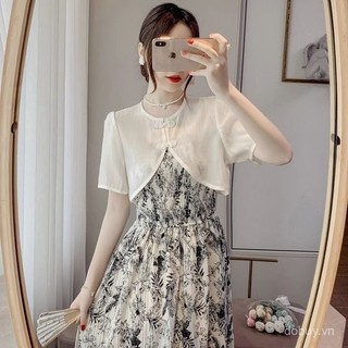 Áo bolero nữ mùa hè tay ngắn trắng, áo choàng chiffon cho cô dâu, áo choàng buổi tối dự tiệc chính thức