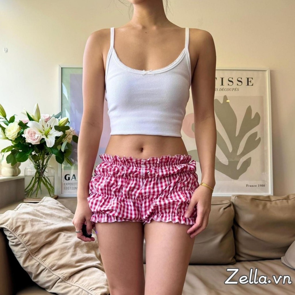 Quần Short Nữ Kẻ Sọc In Hoa Co Giãn Eo Thấp Ruched Lounge Quần Short