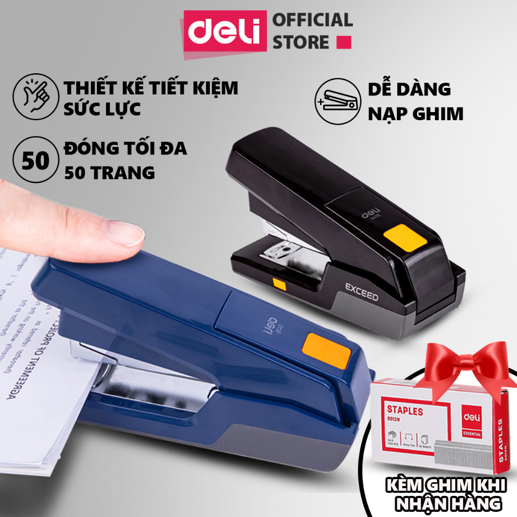 [TẶNG GHIM SIÊU TRỢ LỰC] Dập ghim trợ lực ghim tới 50 Trang Deli loại 24/6 Dành cho học sinh văn phòng phẩm