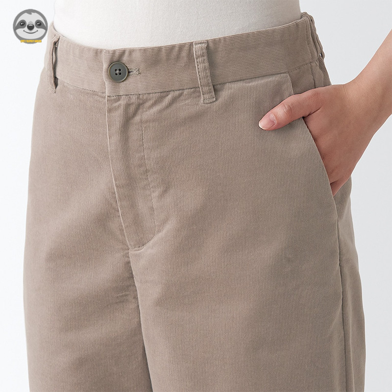 Phong cách Nhật Bản Muji Style / Quần dây kéo rộng bằng vải nhung siêu nhỏ dành cho nữ / quần thẳng lưng co giãn
