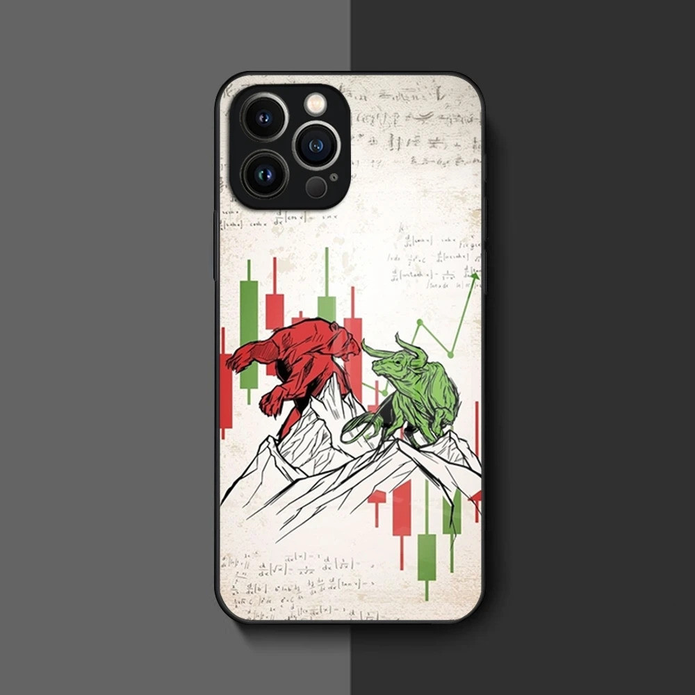 BK-1 Đầu tư thương mại Thị trường chứng khoán Forex Ốp điện thoại cho Iphone 16 17.15 14 12 11 13 Pro Max Mini 8 X Xr Xs Puls Vỏ kính màu đen