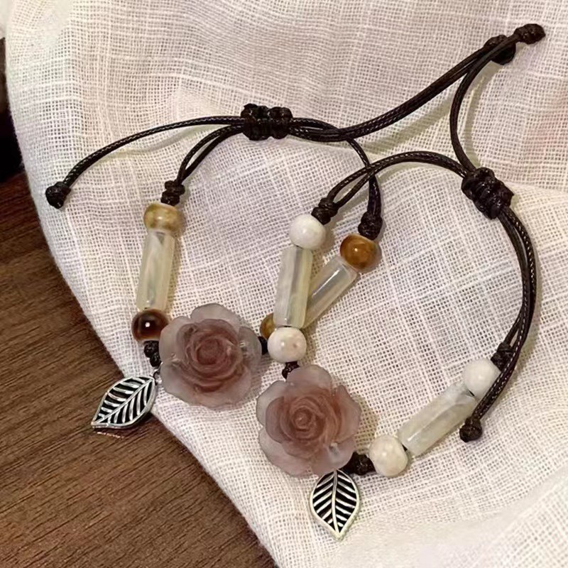 Vòng tay dệt hoa trà kiểu Trung Quốc mới cho phụ nữ, phong cách dân tộc retro thanh lịch, thiết kế mới 2025