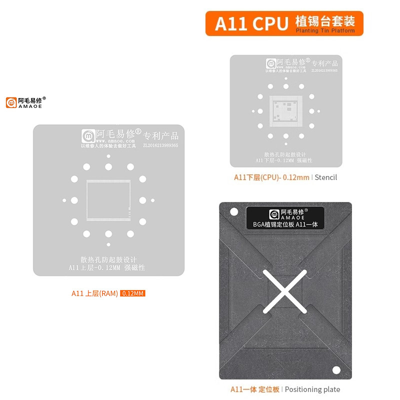 Amaoe A10 A11 A12 A13 A14 A15 A16 A17 A18Pro CPU BGA Reballing Stencil Cho iPhone Chip Sửa Chữa Tin Mẫu Bộ