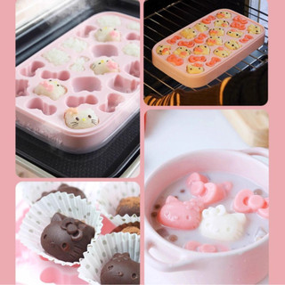 Khay Làm Đá Silicon Hello Kitty Kèm Nắp Đậy, Khuôn Đá 24 ô Làm Đá Viên, Thạch Pudding, Kẹo Dẻo