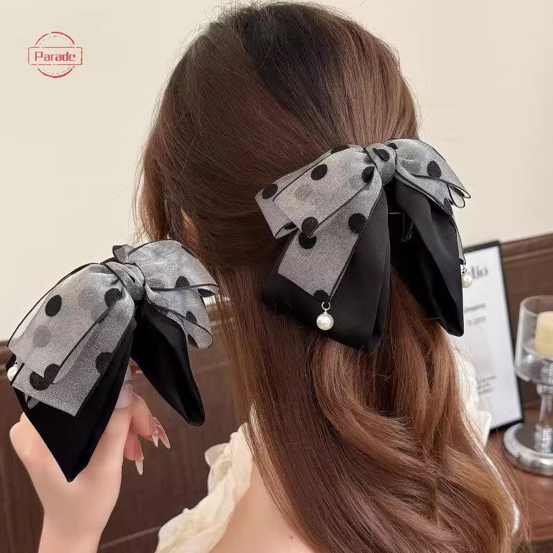 Diễu Hành Thanh Lịch Màu Xám Chấm Bi Nơ Kẹp Tóc Nữ Bé Gái Tính Khí Cao Cấp Đuôi Ngựa Vuốt Tóc Thời Trang Phụ Kiện Tóc Tặng VN