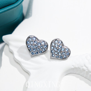 Châu Âu Mỹ Ins Phong Cách Trái Tim Full Kẻ Sọc Đỏ Bông Tai Corundum Nữ