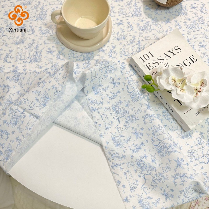 Vải cotton in hình thỏ và hoa cho DIY quần áo, chăn ga, rèm, khăn trải bàn TJ21937