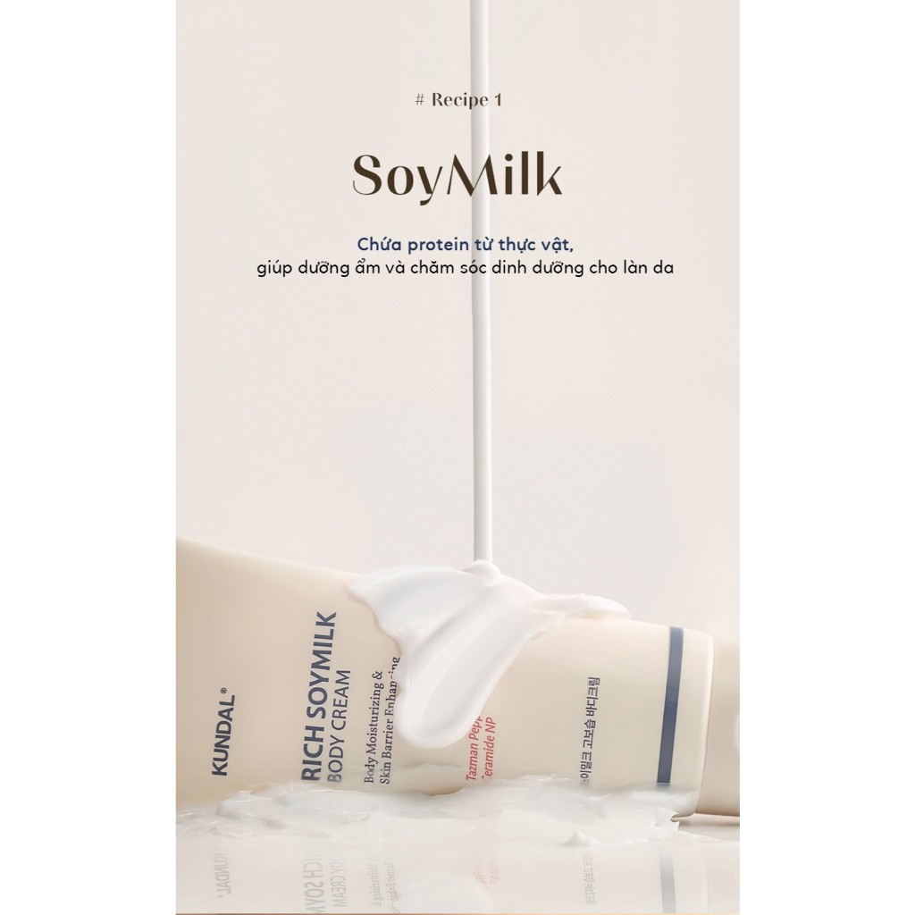 Kem dưỡng thể KUNDAL sữa đậu nành giàu protein và dưỡng chất RICH SOYMILK BODY CREAM 200ml | DAMDAVN