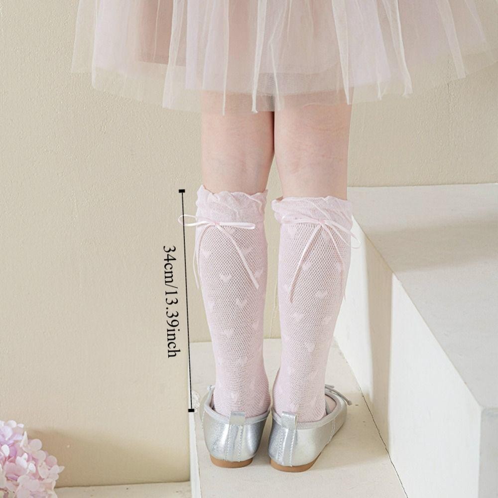 LACYES Trẻ Em Giữa Ống Hàng Dệt Kim, Công Chúa Ngọt Ngào Gothic Ren, Thoáng Khí Mỏng Nơ Cotton Balletcore Tất Trẻ Em