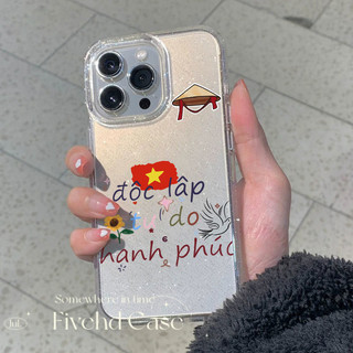 Ốp điện thoại lấp lánh trong suốt cờ Việt Nam cho iPhone 11 16 16E 15 14 13 12 Pro Xs Max XR X 7 8 Plus SE Ốp điện thoại TPU mềm Ốp lưng bảo vệ chống rơi