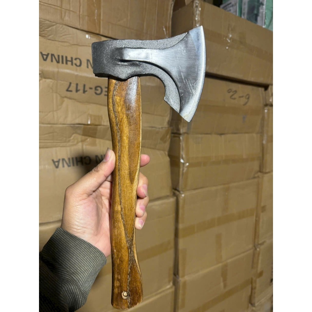 Rìu cán gỗ carbon cắm trại sinh tồn Búa Rìu bổ củi chặt xương đa năng dài 34cm nhỏ gọn dễ dàng đem theo