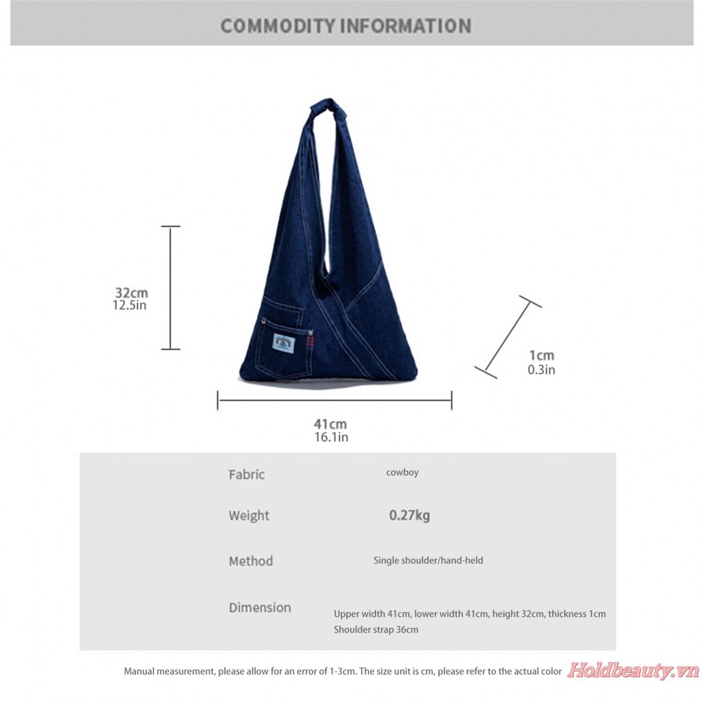Túi Denim cổ điển dành cho nữ Ví đeo vai lớn có túi Túi Tote Jean thông thường dành cho du lịch, trường học, văn phòng ngoài trời