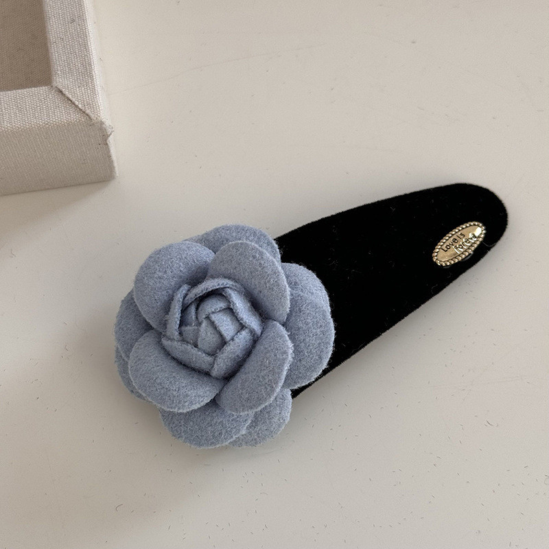 Kẹp tóc Camellia màu xanh Phụ kiện tóc nơ nhung cho nữ