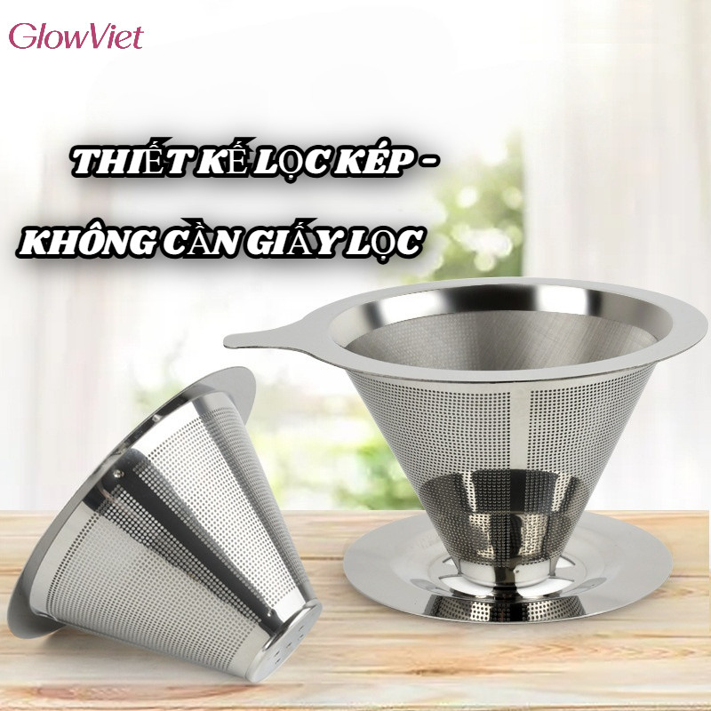 Phễu lọc cà phê/ trà lưới Inox 304,Thiết Kế Lọc Kép Chống Cặn,Có Thể Tái Sử Dụng，Bảo Vệ Môi Trường An Toàn