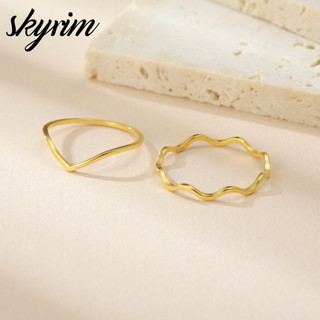 SKYRIM Nữ Tối Giản Vàng Sóng Nhẫn Không Gây Dị Ứng Titan Thép Không Gỉ Thời Trang Cá Tính Trang Sức Cho Cặp Đôi