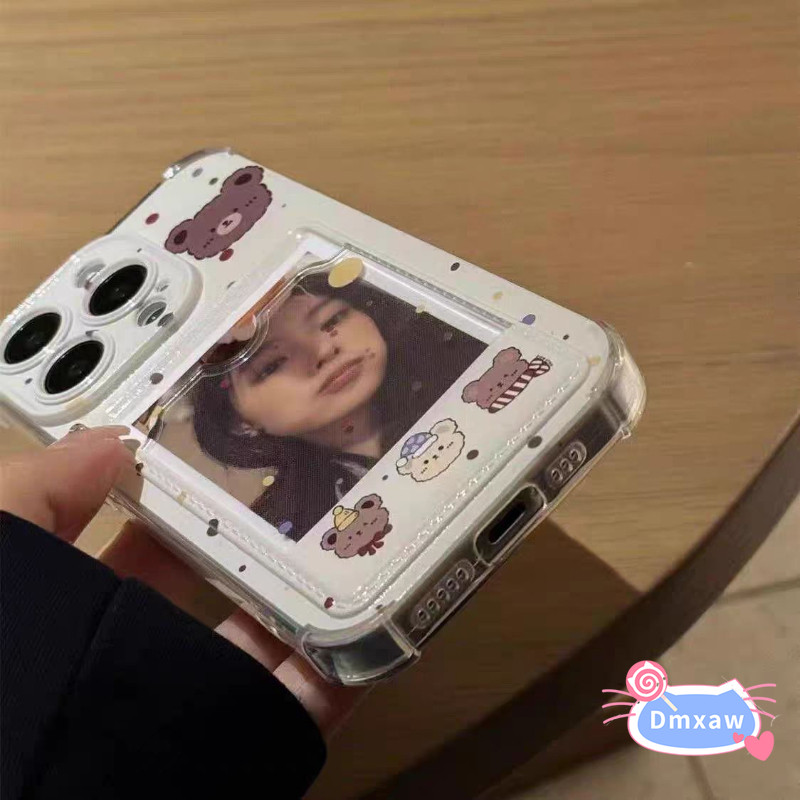 Ốp Điện Thoại Ví Gấu Dễ Thương Cho OPPO A57 A57S A57E A77 A77S A36 A96 A76 A15S A15 A55 A74 A94 A54 5G 4G Vỏ Đựng Thẻ Hoạt Hình Trong Suốt Chấm Bi Vỏ Mềm