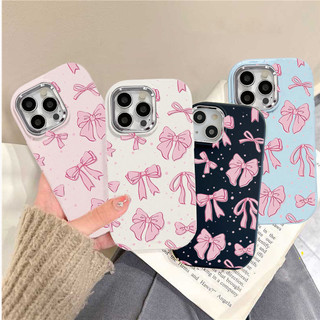 Ốp Điện Thoại Cho RENO 13F 11F 12F 7 8 PRO 4 5 6 Lite 8T 5Z 6Z 2Z 2F 5F OPPO A18 A38 A16 A17 A3S A53 A57 A77 A77S A59 A74 A94 Ốp Điện Thoại Màu Hồng Nơ Sang Trọng Mạ Kim Loại Ống kính