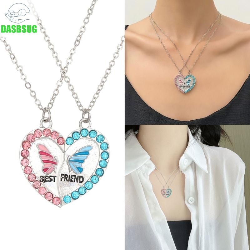 DASBSUG 1 Cặp Vòng Cổ Tình Bạn Bộ Từ Tính Bướm Quyến Rũ Móc Cổ Trái Tim Mặt Dây Chuyền Xương Đòn Dây Chuyền Cho Tốt Nhất Friendship