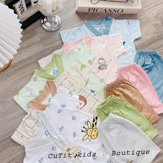 3-10kg (hàng sơ sinh) bộ cộc cổ V cài chéo cu tít chất thun petit cho bé trai và bé gái