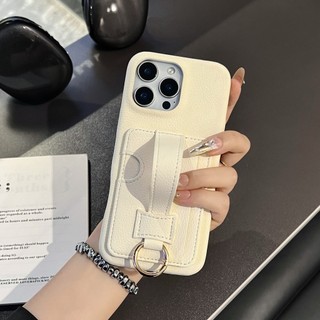 Sang Trọng Kaki Trắng Wrsitband Khe Cắm Thẻ Túi Da PU Ốp Lưng Điện Thoại iPhone 16Promax 15Promax 12 13 14 Pro Max Chống Sốc Bảo Vệ Toàn Diện Nữ Vỏ Di Động