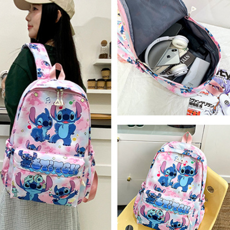 GC2 Stitch Ba Lô Cho Học Sinh Dung Tích Lớn Nhẹ In Hình Hoạt Hình Dễ Thương Nữ Học Túi CG2