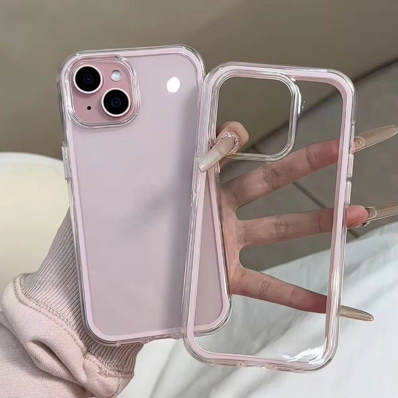 Sang Trọng Màu Kẹo Khung Trong Suốt Ốp lưng Cho iPhone 16 15 17 14 13 12 Pro Max 11 16PLUS 16PRO Acrylic Chống Sốc
