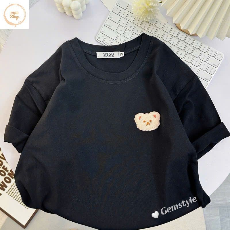 Áo phông form rộng tay lỡ chất vải cotton , áo cổ tròn nam nữ- GẤU DÂU IN NGỰC