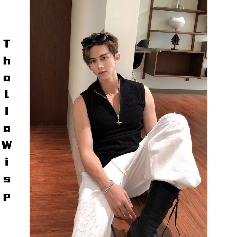 ThaliaWisp Người đàn ông của mùa hè không tay Polo vest với nửa-zip thiết kế cho mặc giản dị