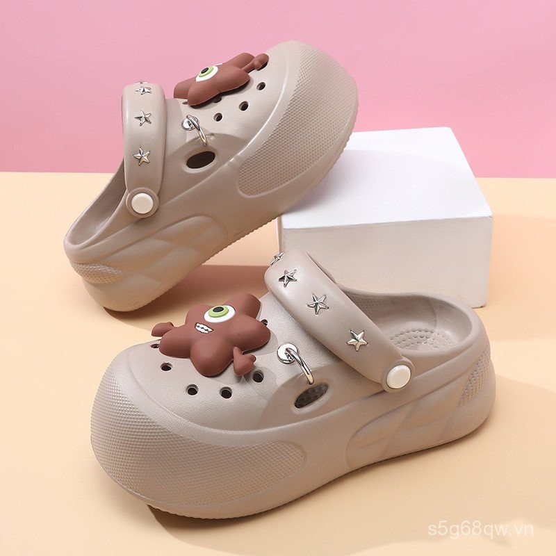 Dép sandal tăng chiều cao mùa hè cho phụ nữ, không trượt, chống mùi, bền cho hoạt động ngoài trời, thoáng khí, dép đi biển kín mũi hoạt hình 0616
