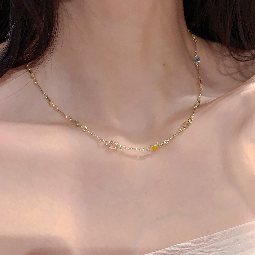 1 / 2 Vòng cổ tối giản tươi mát phong cách Hàn Quốc Nhật Bản - Dây chuyền xương đòn nữ hợp kim kẽm đầy màu sắc thanh lịch thời trang