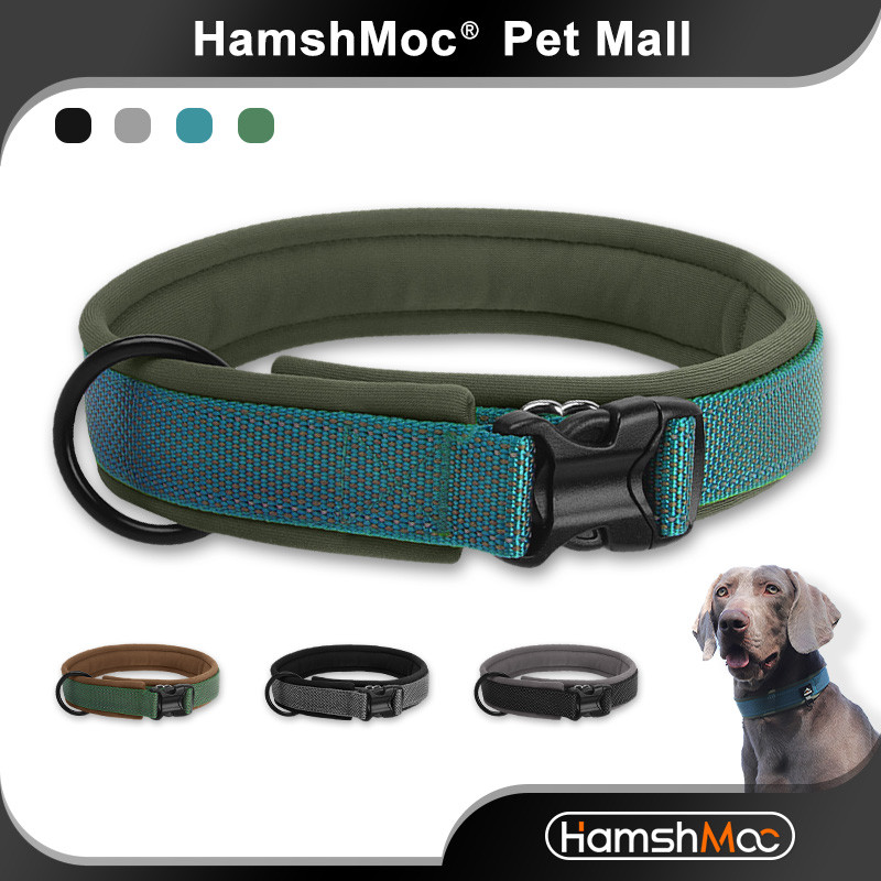 HamshMoc Vòng cổ chó Vải ba lớp phản quang có thể điều chỉnh mở rộng D-Ring cho các giống vừa / lớn