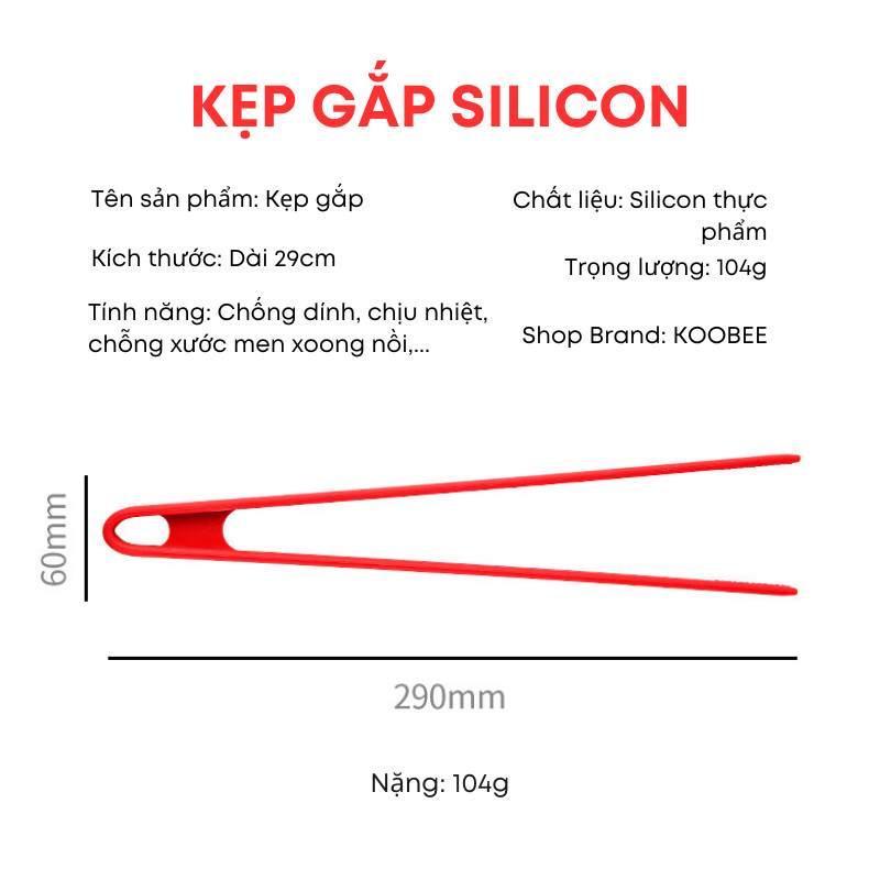 Kẹp Gắp Thức Ăn Silicon Đầu Nhỏ Chống Dính, Chịu Nhiệt KOOBEE – Kẹp Gắp Đồ Nướng Nóng An Toàn, Tiện Lợi | 286